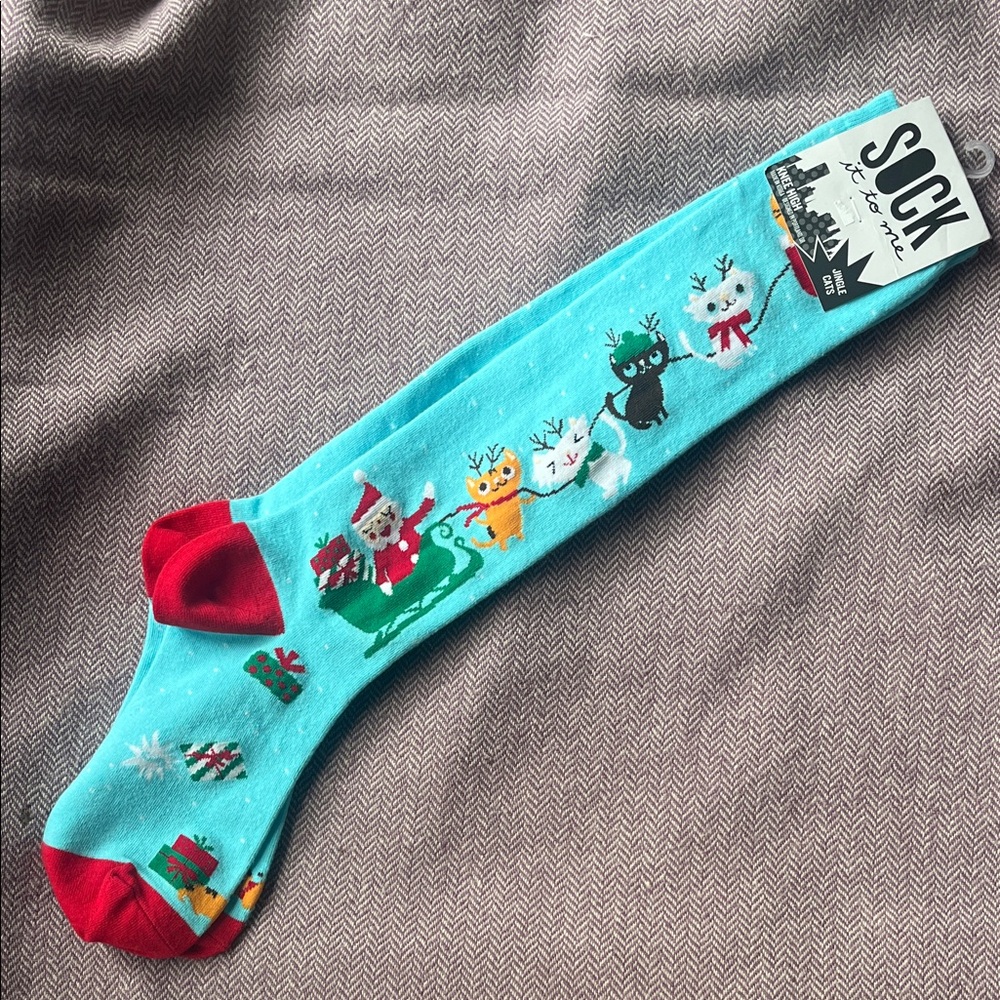 Sock it to Me Jingle Cats Knee High Novelty Christmas Holiday Socks NWT